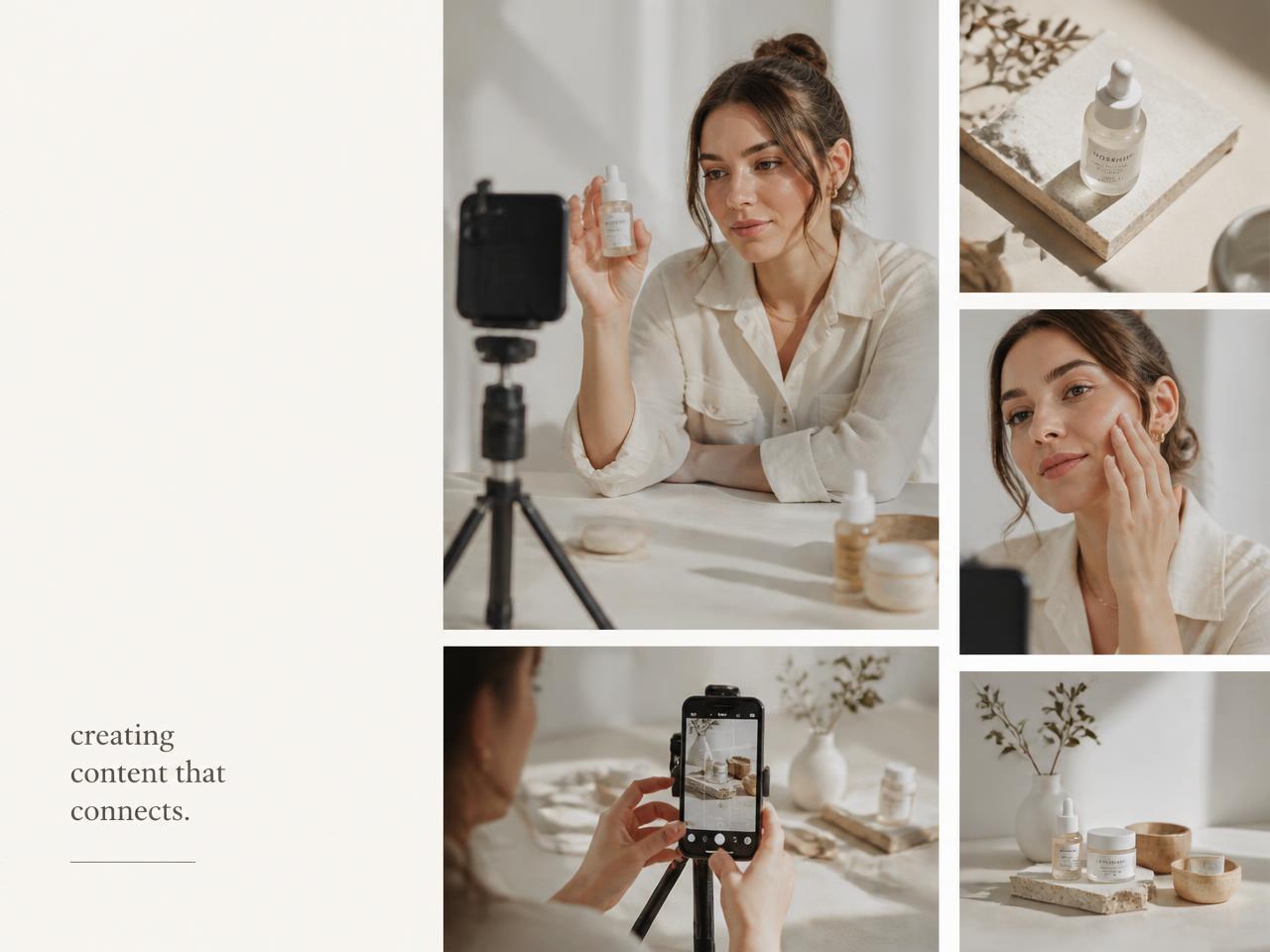 Creator filmer UGC-content med telefon og produkt i naturligt lys